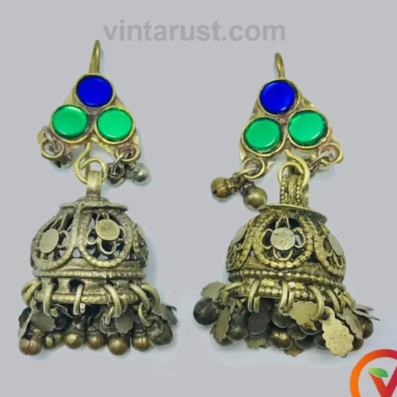 Antique Jhumka Earrings with Traditional Design - Picture 1 of 10